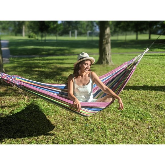Single Multicolor Hammock Handwoven | Summer Hammock | Double Sided Hammock | Co - Picture 1 of 3